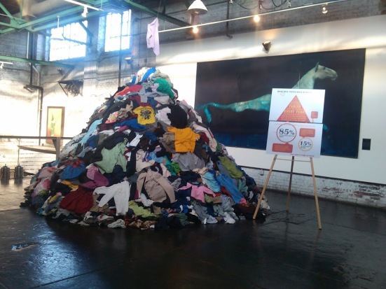 This was the pile of clothing that was in the middle of King Plow Arts Center during the Atlanta conference. (Photo by Shamontiel L. Vaughn)